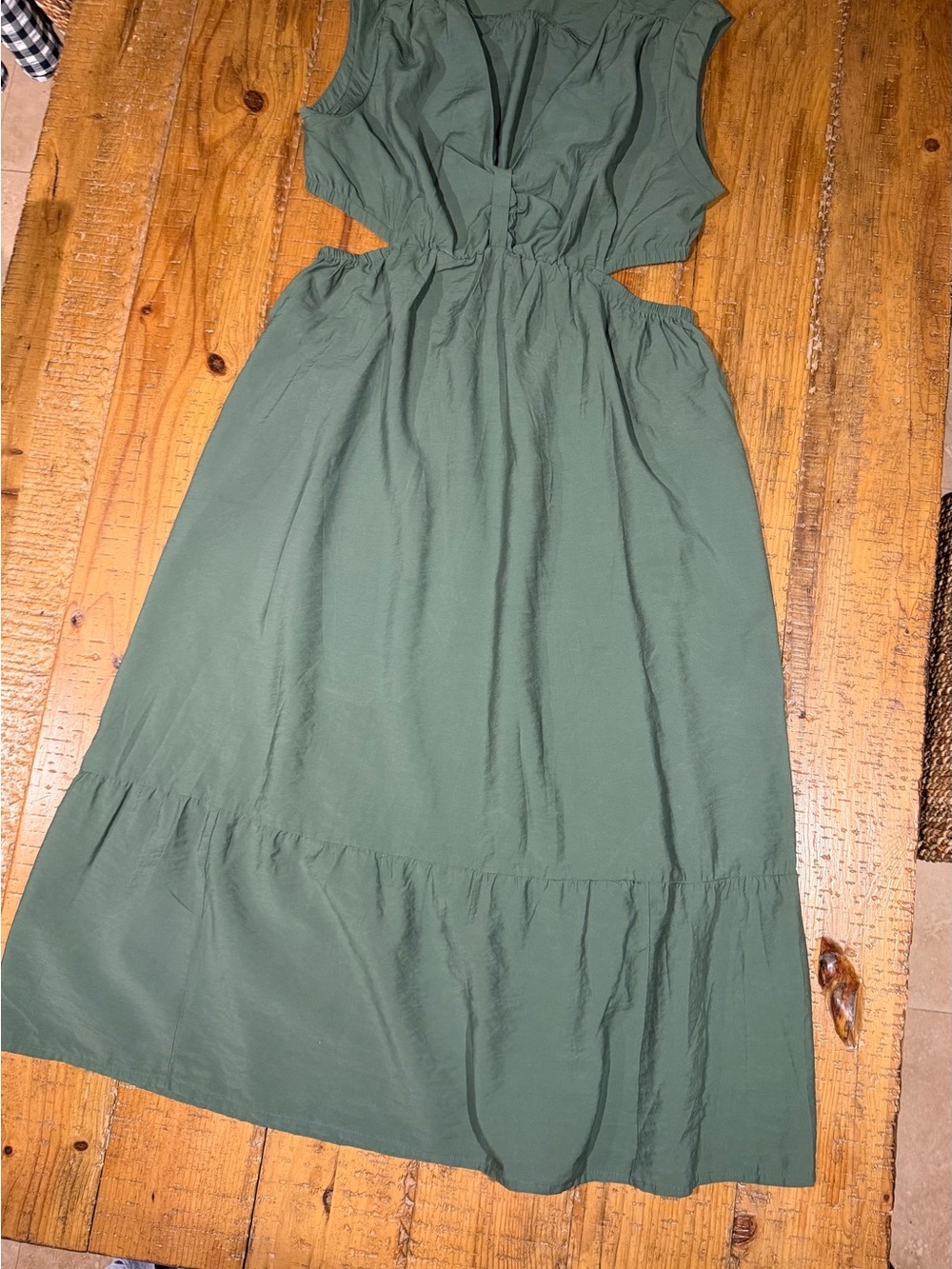 Olive Green Cutout Maxi Dress with Tiered Hem